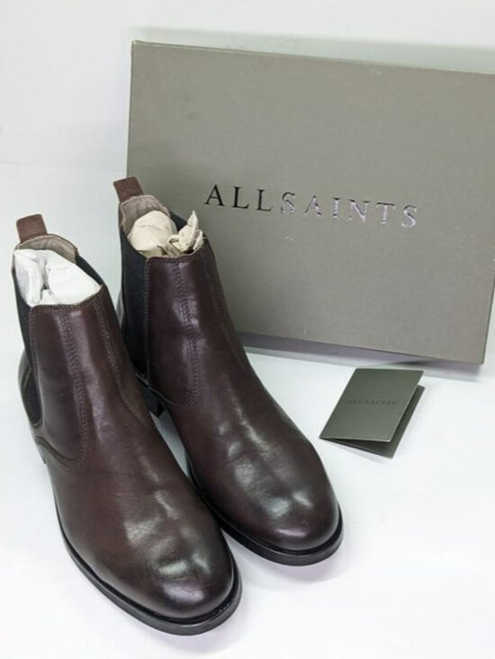 AllSaints Men\'s Gus Pull On Chelsea Boots Brown Distressed Leather Size 45 main image 5